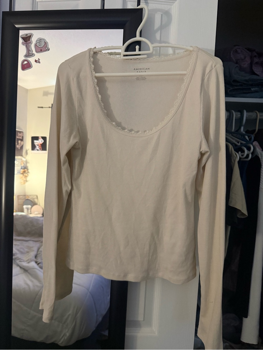 American Eagle Outfitters Ivory Scoop Neck Long Sleeve Top